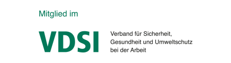 Logo des VDSI mit dem Slogan "Mitglied im Verband für Sicherheit, Gesundheit und Umweltschutz".